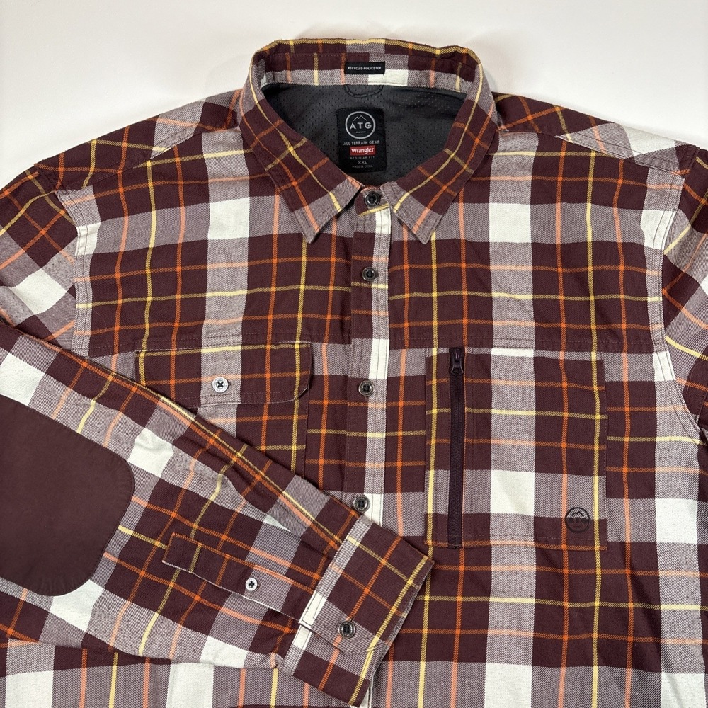 Wrangler ATG Men's Long Sleeve‎ Plaid Shirt, Size XXL Work Shirt Elbow Patches